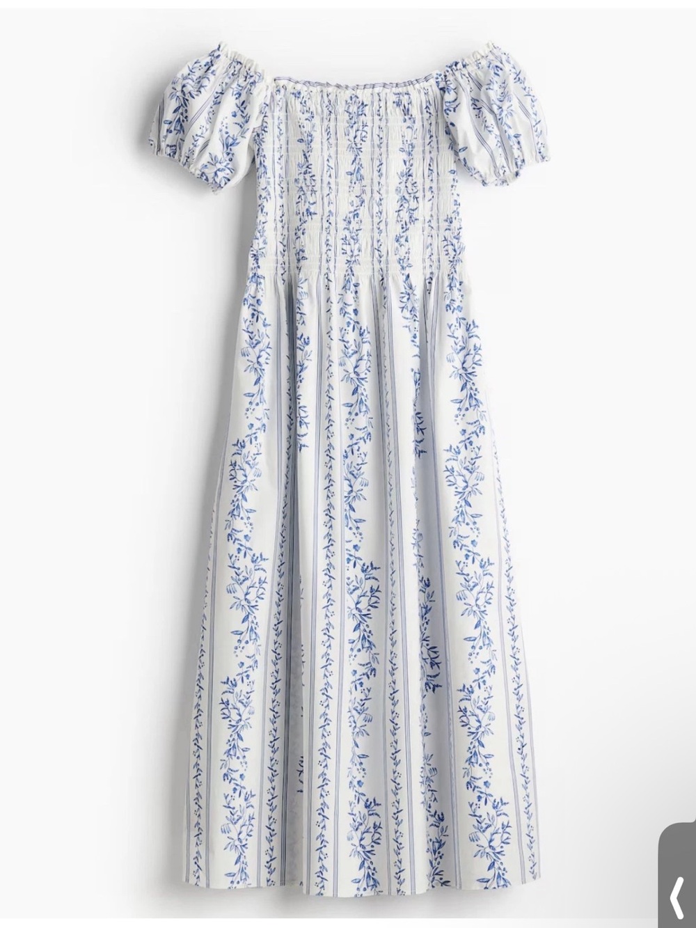 H&M White and Blue Off-Shoulder Floral Maxi Dress